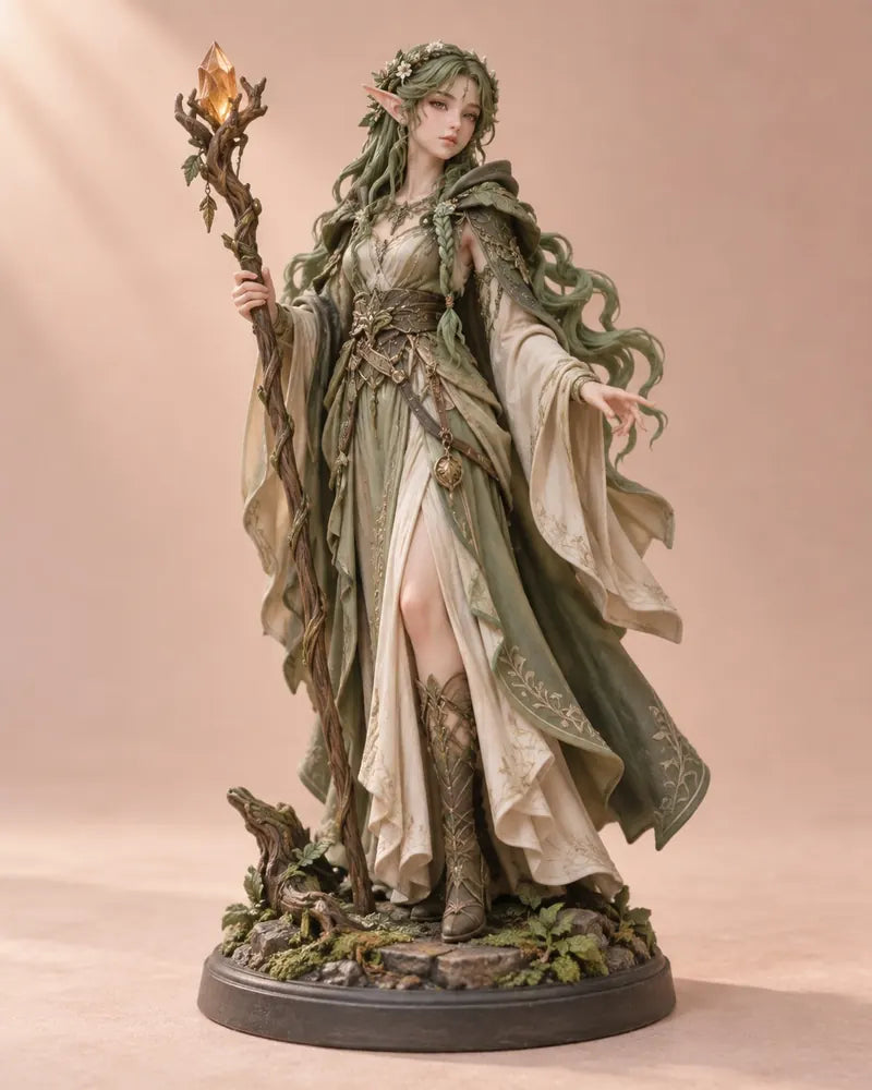 森林精灵法师 · 3D 打印人物模型概念展示 · AI 生成
