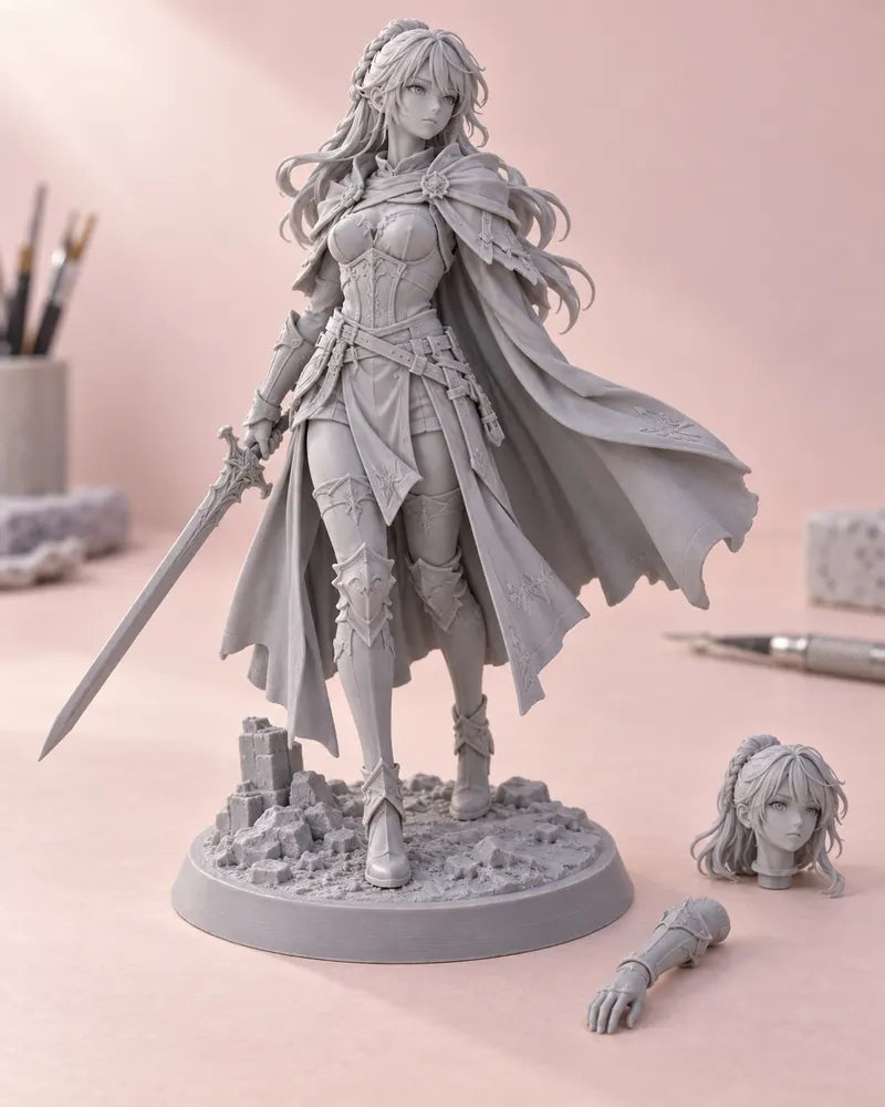 树脂人物灰模 · 3D 打印人物模型概念展示 · AI 生成